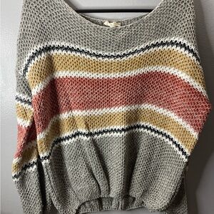 Striped Gray, Red, and Yellow Women's Sweater